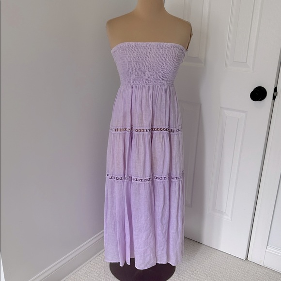 Temptation Positano Salina Linen Strapless Dress Lavender - Picture 1 of 8